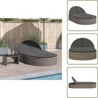 vidaXL Lettino esterno - vidaXL Lettino Prendisole Doppio con Cuscini Grigio in Polyrattan - Cuscini sfoderabili