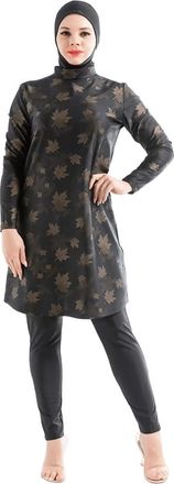 Generic Modest Swimwear for Women, Muslim Swimsuit Beachwear Islamic Full Coverage Burkini Swimming Costume with Hijab (UK, Alpha, XXL, Regular, Regular, Blac