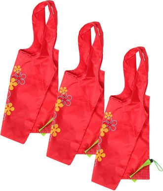 Cabilock 3 Pcs Foldable Reusable Grocery Bags Strawberry Style Polyester Shopping Tote Bags for Women Lightweight Compact Storage Handbags