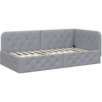 vidaXL Corner Bed Frame with Headboard Light Grey 100 x 200 cm Fabric vidaXL