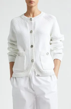 Toteme Hammered Button Organic Cotton Cardigan in White at Nordstrom, Size X-Small