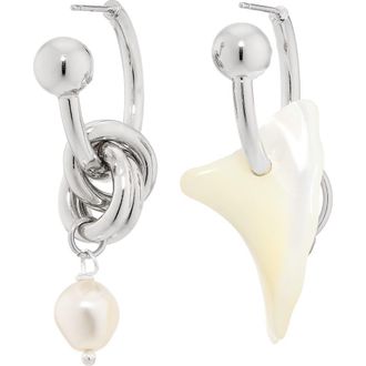 Justine Clenquet Tyler Mismatched Faux Pearl Earrings in Palladium at Nordstrom