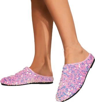 Generic Sparkly Slip On Mule for Summer Casual Shoes Comfortable Open Back Loafers with Glitter for Outfit Contemporary Everyday Wear Womens Casual Footwear (