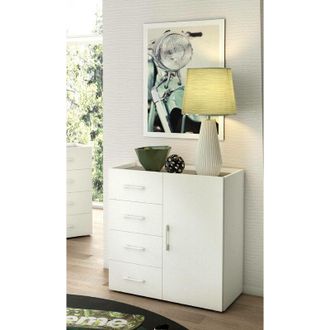 Dmora Aparador Dnag, Buffet Con 1 Puerta Y 4 Cajones, Aparador De Sal&oacute;n, Mueble Multiusos Con Baldas, 100% Made In Italy, 90x41h87 Cm, Blanco Y Cemento - Dm