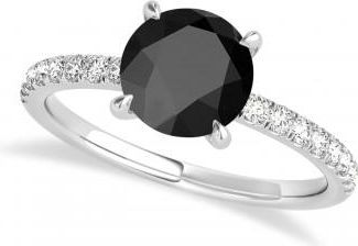 Allurez Round Onyx & Diamond Single Row Hidden Halo Engagement Ring 14k White Gold (1.25ct)