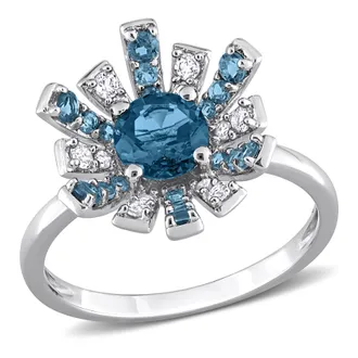 Mimi & Max 1 3/4ct TGW London Blue Topaz and White Topaz Starburst Cocktail Ring in Sterling Silver
