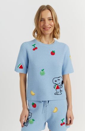 Chinti and Parker Cotton Snoopy Crochet Tee in Light Blue at Nordstrom, Size X-Small