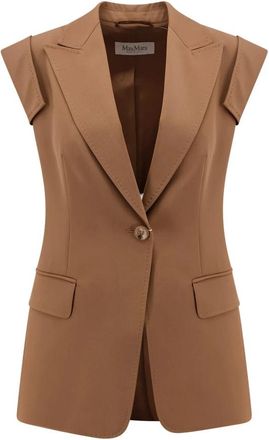 Max Mara Bergamo Single-Breasted Mouwloze Jas - Dames - Gillet - Bruin - M - Wol - Kostuums