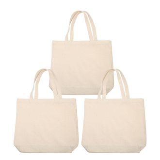 Generic 3pcs Canvas Grocery Tote Bags 40x35x10cm Large Blank Reusable Shopping Pouches Portable Casual Handheld Storage Bags for Daily Use