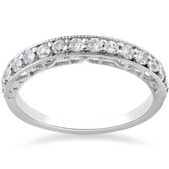 Pompeii3 3/8ct Diamond Vintage Stackable Wedding Ring 14K White Gold Size Selectable
