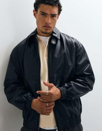 Asos giacca bomber in vera pelle nera-Nero