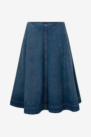 Khaite Ausgewaschener Midirock aus Denim Renta