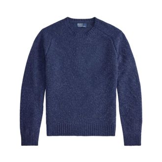 Polo Ralph Lauren Trui van Wol en Kasjmier met Su&egrave;de Details - Heren - Ronde hals truien - Blauw - L - Wol - Truien & Vesten