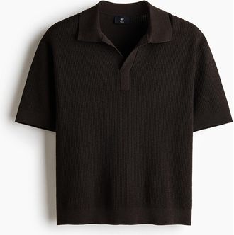 H&M Regular Fit Cable-knit Polo Shirt in Dark Brown at Nordstrom, Size Xx-Large