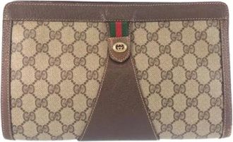 Gucci Pre-owned Clutches, female, Beige, Size: ONE SIZE Pre-owned Vintage Canvas Clutch