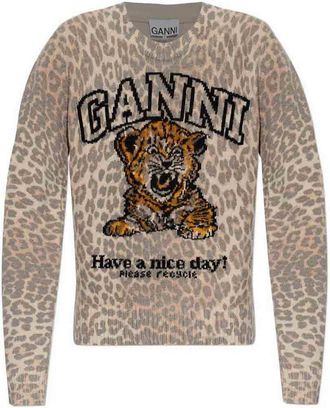 Ganni Graphic Wool Sweater Tiger