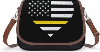 Generic 911 Dispatcher Thin Gold Line US Flag Womens Crossbody Bag Fashion Shoulder Handbags Message Tote Bag with Adjustable Strap