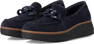 Clarks Zylah May Womens Flat Shoes Navy Suede : 7.5 B - Medium, Leather