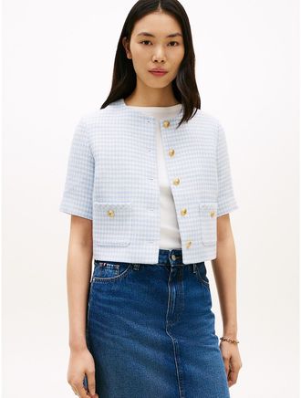 Tommy Hilfiger Womens Short-Sleeve Tweed Lady Jacket - Blue - 10