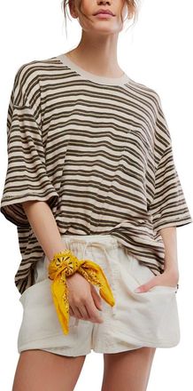 Free People Allover Stripe Cotton T-Shirt in Tea Combo at Nordstrom, Size X-Small