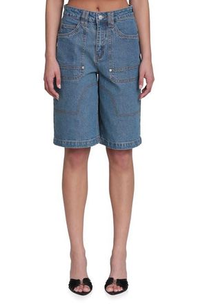 Avec Les Filles Stretch Denim Wide Leg Bermuda Shorts in Basilica Wash at Nordstrom, Size 26