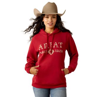 Ariat Womens Ranch Goods Hoodie Long Sleeve in Rio Red, Size X-Small, by Ariat