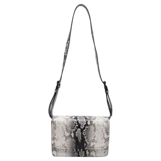 Moschino M-Logo Python-Print Shoulder Bag in White Calf Leather