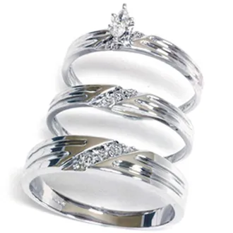 Pompeii3 Diamond Matching Mens Womens Engagement Wedding Ring Bridal Set Trio 14K Gold Size Selectable