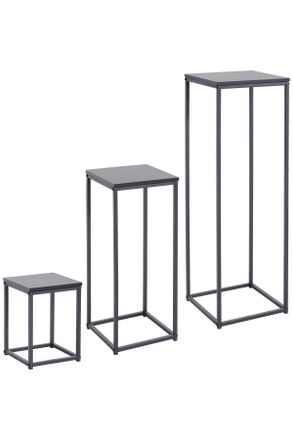 MID.YOU Mid.you Beistelltischset, Schwarz, Metall, Holzwerkstoff, 3-teilig, quadratisch, Flachrohr, 30x90x30 cm, Wohnzimmer, Wohnzimmertische, Beistelltische