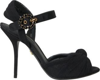 Dolce & Gabbana Zwarte Mesh Gesp Hakken Sandalen - Dames - Sandalen met hakken - Zwart - 36 1/2 EU - Katoen - Schoenen