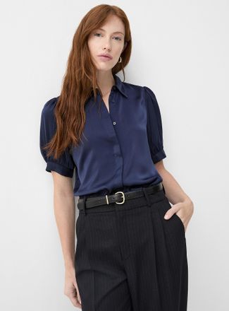 Contemporaine Womens Puff-sleeved satiny loose shirt