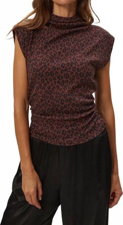 Michael Stars Amara Mock Neck Power Shoulder Top In Espresso Leopard