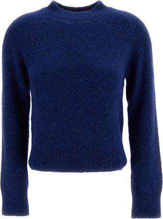 Dries Van Noten Blue Texas Cropped Alpaca Wool Crewneck Sweater