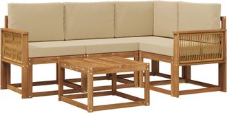 vidaXL Conjunto De Sof&aacute;s De Exterior 5 Uds. Natural Y Beige Poli&eacute;ster Vidaxl