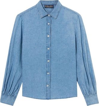 Brooks Brothers Regular Fit Chambray Katoen Linnen Ballonmouw Overhemd - Dames - Overhemden - Blauw - M - Katoen - Overhemden