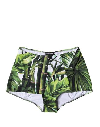 Dolce & Gabbana Womens Green Leaf Print High-Waisted Girdle Underwear Elastane Nylon Clothing