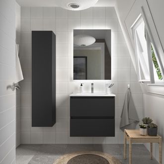 Cygnus Bath Salgar - Mueble De Ba&ntilde;o Bequia 60 Cm Negro Mate Con Lavabo De Porcelana