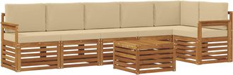 vidaXL Conjunto De Sof&aacute;s De Exterior 7 Uds. Natural Y Beige Poli&eacute;ster Vidaxl