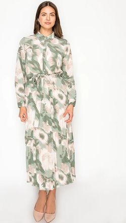YAL New York Sage Green Modest Button-Front Dress