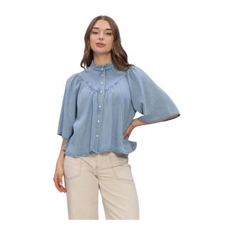 Suncoo Dames, Blouses & Shirts, Blauw, Maat: L Linnen