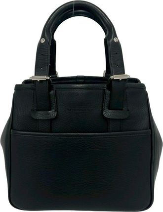 Burberry Black Leather Handbag Tote Bag (Pre-Owned)