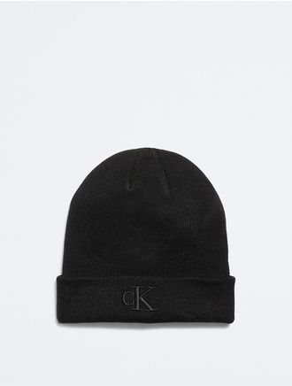 Calvin Klein Mens Monogram Logo Beanie - Black