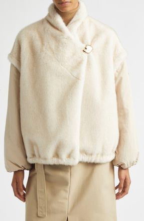Moncler Chardonneret Layered Sleeve Fleece Jacket in Beige at Nordstrom, Size 4