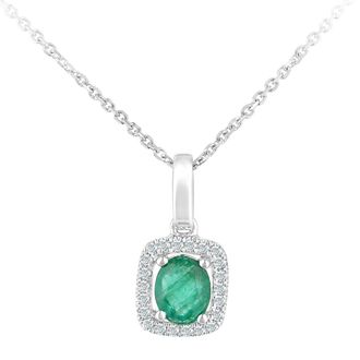 Jewelco London 9ct White Gold Diamond Oval 0.3ct Emerald Cluster Necklace 16 - DP1AXL611WEM