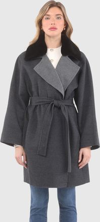 Gorski REVERSIBLE LORO PIANA WOOL STROLLER WITH DETACHABLE SELECT SHEARLING LAMB COLLAR, BELT