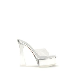 Amina Muaddi Silver Pvc Platform Womens Sandals