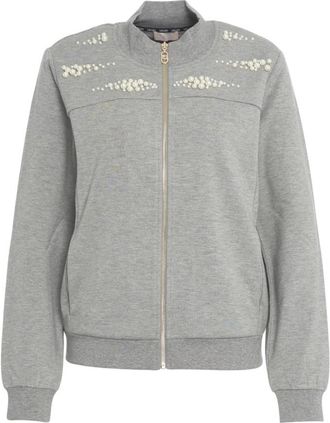 Liu Jo Parel Versierde Sweatshirt Grigio Aw 25 - Dames - Vesten met rits - Grijs - XL - Hoodies & sweatvesten