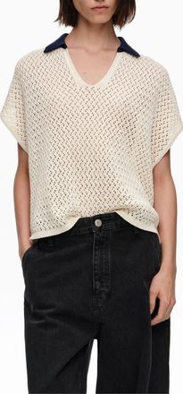 Bimba & Lola Openwork Cotton Polo Shirt Sweater in Ivory at Nordstrom, Size Medium Eu