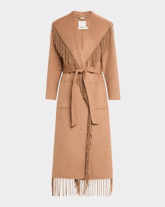 SIMKHAI Carrie Belted Fringe Robe Coat