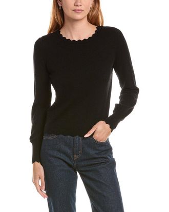 Sofiacashmere Sofiacashmere Scallop Trim Crewneck Wool & Cashmere-Blend Sweater